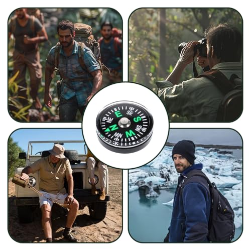 20PCS Compass Button Mini Pocket Hard Shell Liquid Filled Mini Small Button Compass for Kids Hiking Survival Watch Band Paracord Camping Outdoor Activities Accessory Size Dia. 20mm