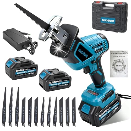 Mini Reciprocating Saw, 21V Brushless Cordless Reciprocating Saw With 2x4.0Ah Battery, 3 Variable Speed Tool-Free Blade Change And LED Light, Hand Recíproca For Woods/Metal/Plastic Cutting