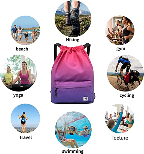 Waterproof Drawstring Bag, Gym Bag Sackpack Sports Beach Backpack for Men Women - color: 07-gradual Purple