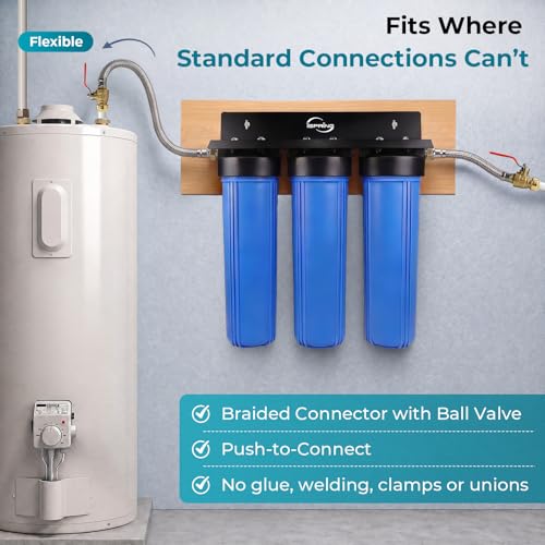 iSpring WGB32B+AHPF12MNPT16X2 3-Stage Whole House Water Filter System, Reduces Chlorine, Sediment Home Water Filtration System w/ 3/4'' Push-Fit Braided Stainless Steel Hose Connectors - style: Sediment + 2 Carbon