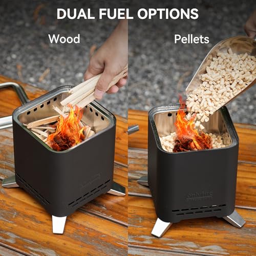 2-in-1 Wood Burning Fire Pit with Pot Rack, 7.8" Tabletop Fireplace, Black | Portable Stainless Steel Camp Stove with Carry Bag for Camping, Patio, Backyard, RV & Tailgating, Smokeless Firepit, FP051 - color: Black, size: 7.8"