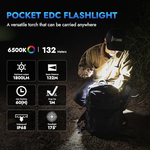 WUBEN E7 1800 Lumen Rechargeable Mini Flashlight with Magnet | Super Bright 6 Modes Khaki EDC Flashlight, Typ-C Rechargeable LED; IP68 Pocket Flashlight for Headlamp Use, Rescue, Camping - color: Khaki LBG