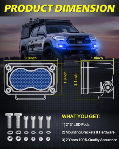 Blue LED Pods 3" 40W CREE LED Blue Diffused LED Light Bars | Diffused Spread Beam, High Intensity CREE LEDs Scene Camper Daytime Fishing Chase Lights for Truck Pickup Trailer UTV - color: Blue