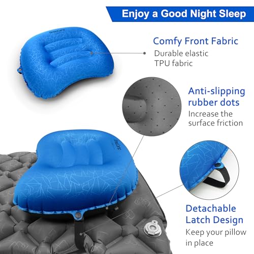 Inflatable Camping Pillow, Travel Blow Up Air Pillow, Neck Lumbar Support Ultralight Compact Pillow for Outdoor Hiking Backpacking Car Beach Airplane Sleeping Essentials, Navy Blue - color: Navy Blue