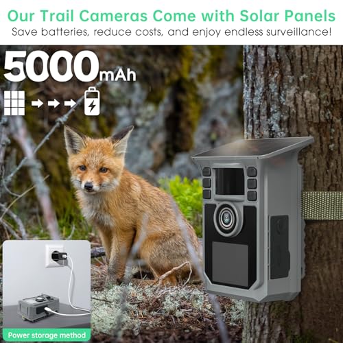 Trail Camera 2 Pack 4K 64MP WiFi Solar Game Camera, 5800mAh Battery, 64GB Memory Card and Ip67 Waterproof Night Vision Trail Cam,130° Wide Angle for Deer & Farm Security - color: Dark grey