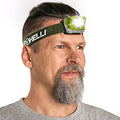 Foxelli LED Headlamp Flashlight for Adults & Kids, Running, Camping, Hiking Head Lamp with White & Red Light, Comfortable Headband, Lightweight & Waterproof, 3 AAA Batteries - color: Khaki