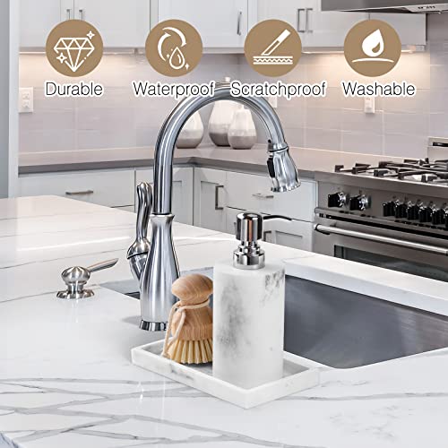 Luxspire Resin Bathroom Tray for Countertop Organizer, Mini, White Marble | 8 x 4 inch, non-slip waterproof resin, easy wipe clean, fits bath kitchen vanity, holds jewelry toiletries soap - color: Marble White, size: Mini