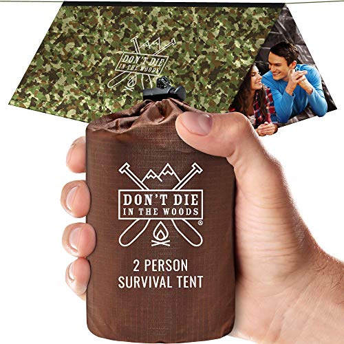 Don't Die In The Woods – Emergency Tent – Compact Outdoor Survival Shelter | Ultralight – Waterproof – Extra Thick – Space Blanket Thermal Mylar for Hiking Camping Survival Gear First Aid Kit Essentials - color: Squatch Sh*t Camo