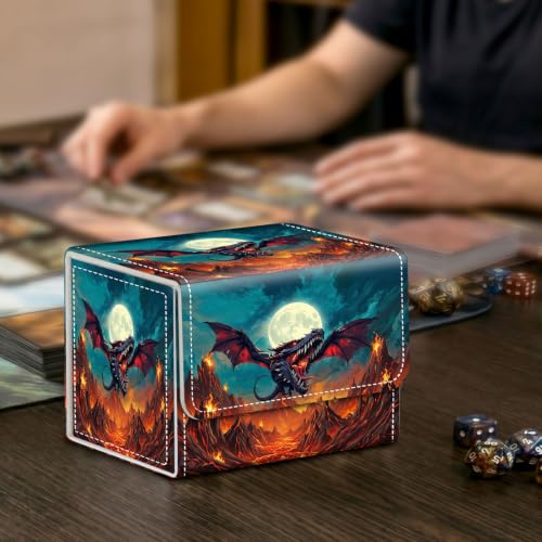 Premium Commander Deck Box,Magnetic Trading Card Storage Case for MTG TCG - Fits 100+ Single-Sleeved Cards,Dragon Flies Fire Mountain - color: Dragon Flies Fire Mountain