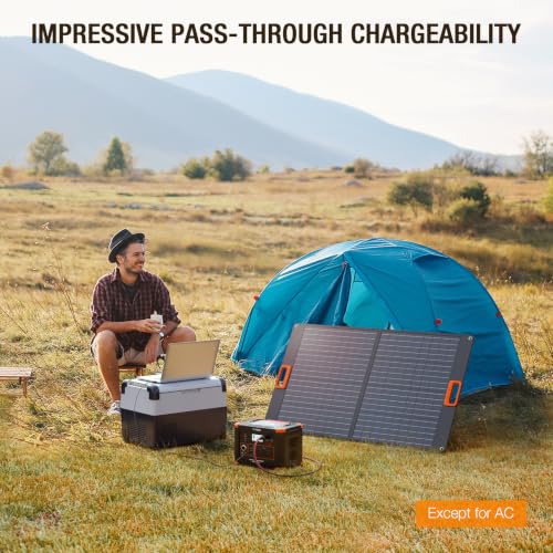 Portable Power Station 500W(Peak 1000W), 519Wh Outdoor Solar Generator - color: Grey