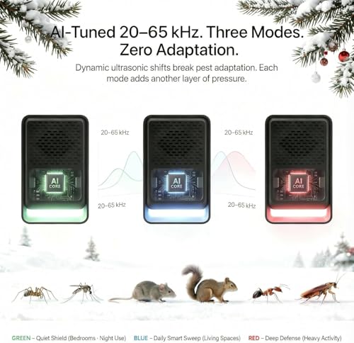 Ultrasonic Pest Control Repeller - Electronic & Ultrasound, Indoor Plug-in Repellent - Get rid of - Rodents, Mice, Squirrels, Bats, Insects, Bed Bugs, Ants, Fleas, Spiders, Roaches (3 Pack, Black)