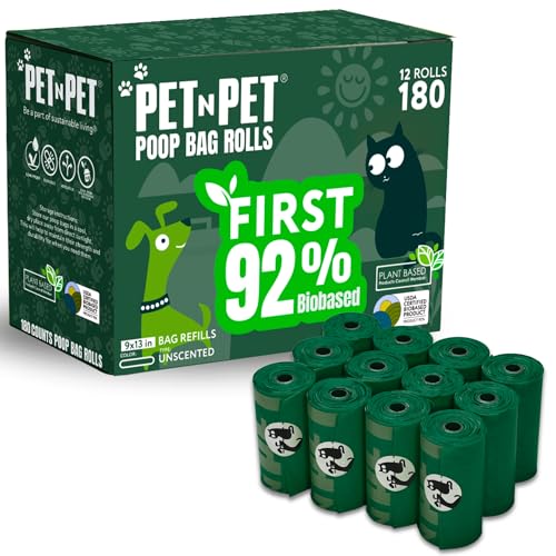 Pet N Pet Dog Poop Bags Rolls, 180 Count, Unscented Leak Proof Thick Waste