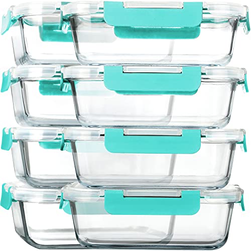 M MCIRCO 8 Pack,30 oz Glass Food Storage Containers with Lids, Green - color: Green