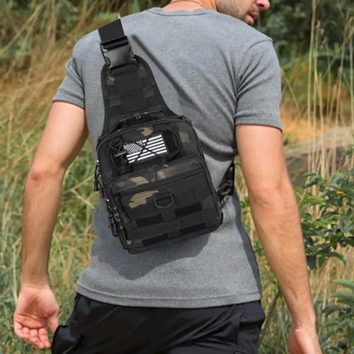 GMAK Tactical Sling Bag for Men, Tactical Camo Shoulder Bag Military Bags - color: Black Camo