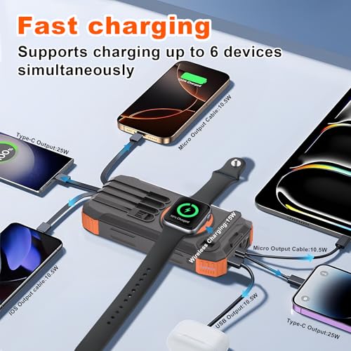 Solar Power Bank 49800mAh, 15W 3-in-1 Wireless Charger, 25W Fast Charging USB C Portable Charger, Solar & Hand Crank External Battery with LED Flashlight for Camping Outdoor Emergency iPhone Android