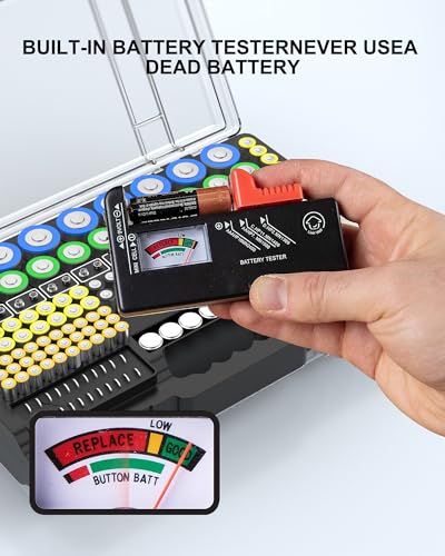 Narotood Battery Organizer Storage Holder Box Case with Tester, Ultra-Large 280+ Batteries Double-Sided Variety Pack,Holds AA AAA 4A C D Cell 9V 3V Lithium18650 LR44 CR2 CR123 CR1632 - Black - color: Black