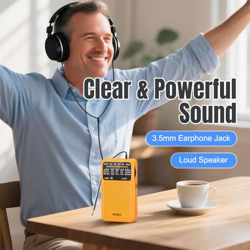 PRUNUS J211 Portable Radio AM FM, USB C Charging and AA Battery Operated - color: Orange