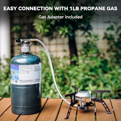 ONLYFIRE Portable Camping Gas Stove, Backpacking Camp Stove with Piezo Ignition, 1LB Propane Adapter, Mini Camp Stove with Carry Bag for Outdoor Cooking, Picnic, Camping and Hiking, GS333 | Foldable Mini Gas Camping Stove with Carry Bag for Outdoor Cookin
