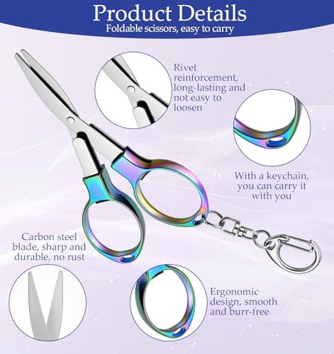 3 Pcs Mini Folding Scissors, Stainless Steel Travel Scissors TSA Approved, Portable & Compact for Nurse, Office, Craft, Sewing