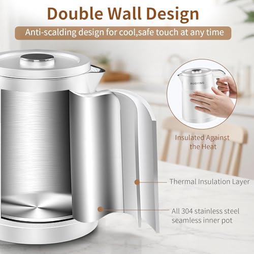 0.8L Portable Stainless Steel Travel Electric Kettle, Double Wall | White. Small Capacity, Cool Touch Double Wall Stainless Steel, Fast Boil, Auto Shutoff & Boil Dry Safety, 2-Year Warranty - color: White