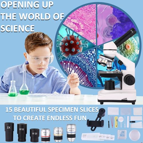 Herwicm Microscope for Adults & Kids,40x-2000x Compound Microscope with Dual LED Illumination,Great for School Labs & Home Schooling - color: silver