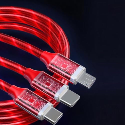 IHAO Multi Connectors Fast Charging Cable 6 Combinations in One Cable USB A/Type C to USB C/Micro USB Cord Lighted Up LED Flowing Compatible with Most of Electric Device-39 Inches Red - color: 6IN1 Multi Ports LED Red
