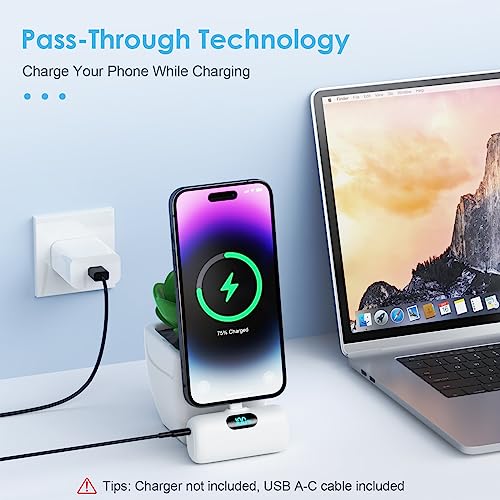 Mini Portable Charger USB C Power Bank,5000mAh PD Fast Charging Battery Pack Built-in USB-C Connector Travel Essential for iPhone17/Pro/17Pro Max/16e/Air/16 Plus/16Pro Max/15 All Series,Android White - color: White