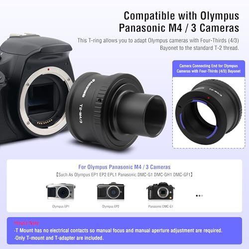 Astromania T T2 Mount Ring and T Adapter for Olympus Panasonic M4/3 Cameras | Telescope Photo Adapter for Mirrorless Cameras, Metal Telescope Astrophotography Accessories, Fit 1.25" Astronomy Telescopes - size: Ring Set for Olympus M4/3