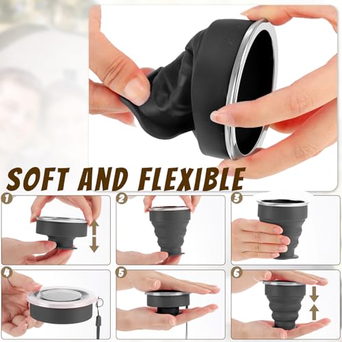 12 Pcs Silicone Collapsible Cup with Lid, 7.04 oz - color: Balck