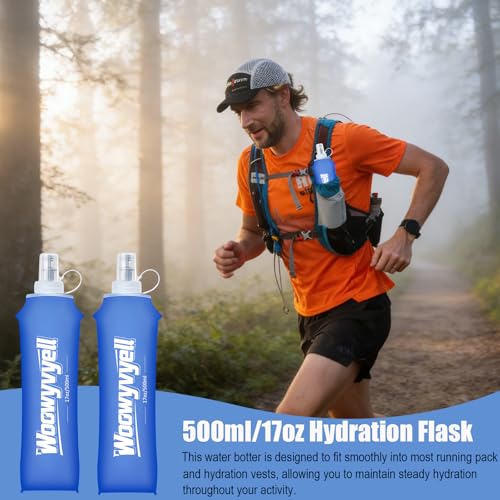 Running Vest Soft Flask, 2PCS BPA-Free 500ml Collapsible Water Bottle for Hydration Backpack, Collapsible Water Bottles for Marathon Hiking Cycling Climbing - color: Blue
