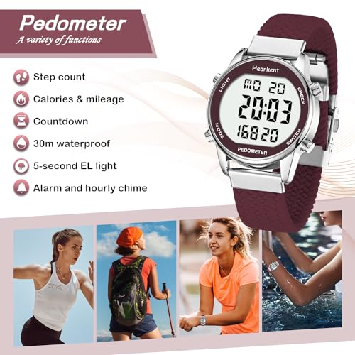 Hearkent Pedometer Watch,Step,Mileage&Calorie Tracker,Large Numbers - color: Red