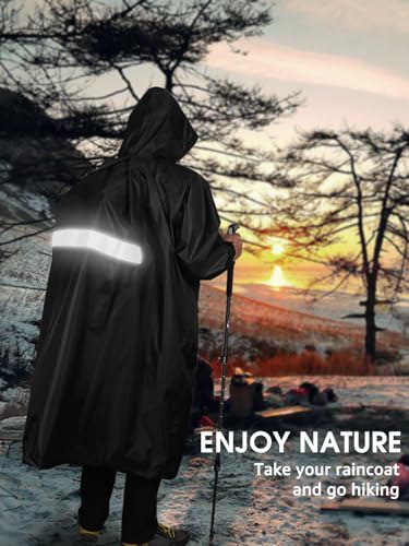 ANYOO Waterproof Raincoat Men Women Packable Hooded Reflective Pockets | Adjustable drawstrings & cuffs for windproof fit，breathable material, non-sticky comfort for all-day wear - color: R Black