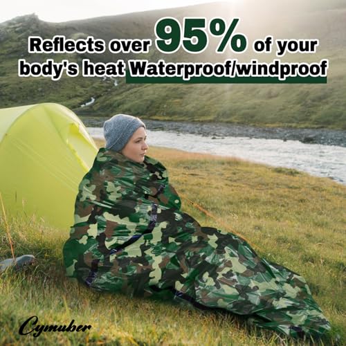 Emergency Sleeping Bag Survival Bag, Cymuber Portable Waterproof Thermal Bivy Sacks Tac Bivvy Bags,Camping Mylar Sleeping Bag Survival Gear Emergency Blankets Survival Shelter - color: Army Green, size: 2 pack
