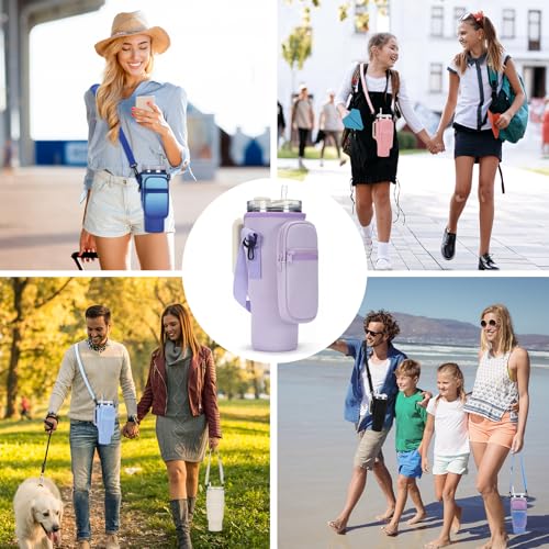 GOEWY Water Bottle Carrier Bag for Stanley Cup 40/30oz with Phone Pockets - color: Purple, size: 30oz