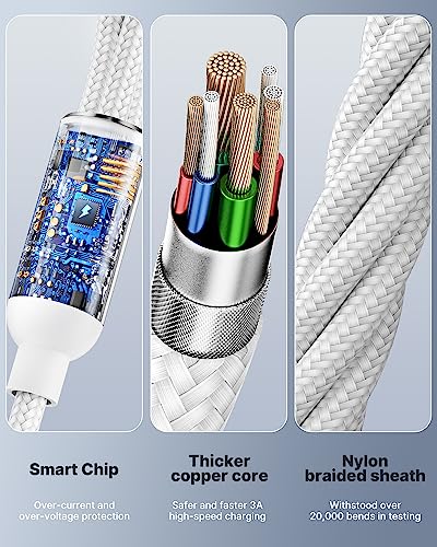 Multi Charging Cable, Multi USB Cable Nylon Braided 3 in 1 Multiple USB Cable Universal Charging Cord Adapter with IP/Type C/Micro USB Port for Cell Phones/Samsung Galaxy/Ps/LG/Huawei/Tablets/Kindle - color: White, size: 3 in 1 4FT 2PACK