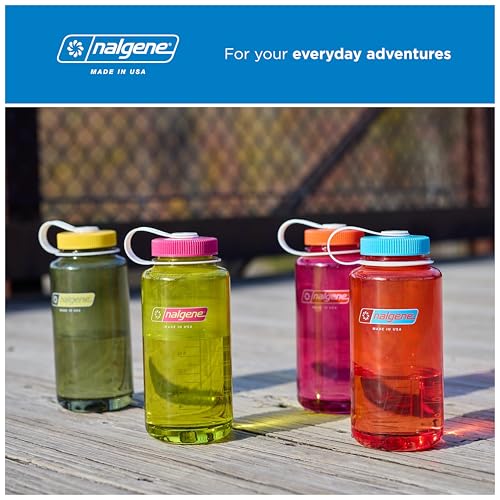 Nalgene 32 oz Wide Mouth Water Bottle, Thrill & Motion, Endive w/Fuschia Purple | BPA Free Material - color: Endive w/ Fuchsia Purple, size: 32 Ounces