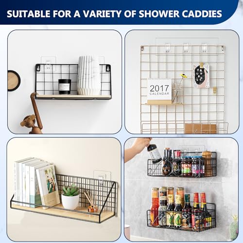 14 Pack Shower Caddy Adhesive Replacement, Strong Adhesive Hooks, Waterproof Shower Adhesive Strips, No Drilling, for Bathroom Storage Shelves and Kitchen Racks - color: Transparent-Upgrade 14Pack