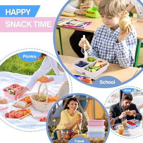 Rinwoc Bento Box [Portion Size], 9 Pack Snack Containers with 3 Compartments for Meal Prep & On-the-Go [School, Travel], Lunchable Container Reusable and BPA-Free - size: Small (Pack of 3)