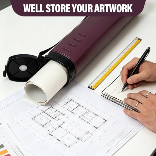 DEWEL Adjustable Poster Tube 24.5"-42", Telescoping Drawing Tube with Strap - color: Burgundy (Polygon), size: Large