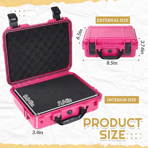 Relaxweex 1 Pcs 8.5 x 6.5 x 3.7 Inch Waterproof Hard Case with DIY Customizable Foam Insert Portable Protective Case with Knife for Camera Drones Equipments Tools Test Instruments(Rose Red) - color: Rose Red, size: 8.5 x 6.5 x 3.7 Inch