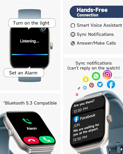 1.95" Smart Watch for Men Women with ALEXA, Fitness Watch for Android iOS | Call Function, Message Notifications, Pedometer, Heart Rate, Sleep Monitor, 100 Sport Modes, IP68 Waterproof, 100 Watch Faces - color: Blue