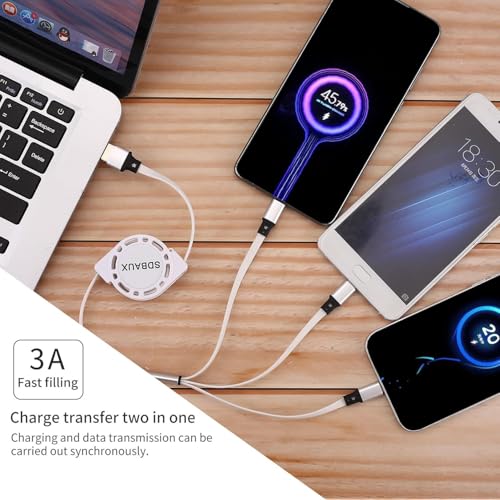 SDBAUX Multi Charging Cable,USB A to 3 in 1 Retractable Mini/Type-C/Micro Port Fast Charger Cord for iPhone 17 16 15 14 13 12 Pro Max,Galaxy S23/S22/S20,Cell Phones Tablets Universal Use (White) - color: White