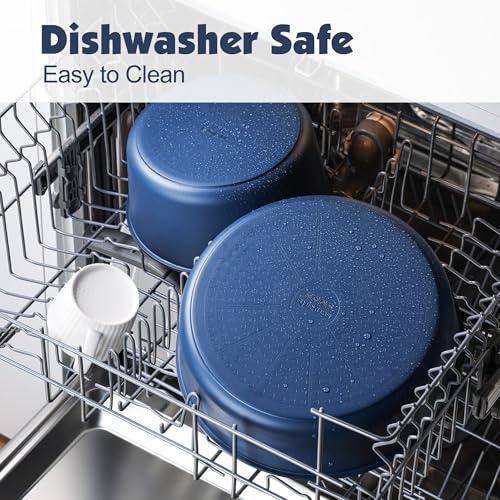SENSARTE 24 Piece Ceramic Detachable Handle Pots and Pans Set Navy | Ceramic Cookware Set, Induction Cookware Set with Removable Handle, Healthy Non Stick for RV, Dishwasher ＆ Oven Safe - color: Navy, size: 24 Piece