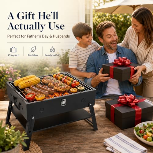 Portable BBQ Charcoal Camping Grill: Tabletop Folding Barbecue Grills - size: Large