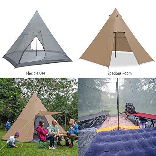 KAZOO Family Camping Tent Large Waterproof Tipi Tents 8 Person Room Teepee Tent Instant Setup Double Layer - color: Beige