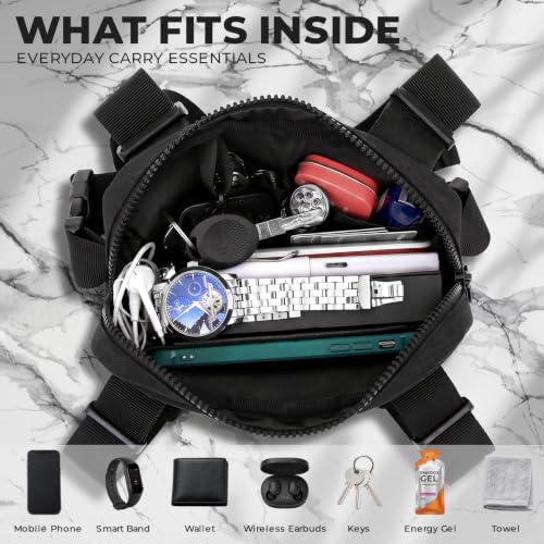 Muserise Running Chest Bag, Phone Holder, Lightweight Water Resistant | No-Bounce Fit for Active Movement,Multi-Compartment Organization,Durable Scratch-Proof Nylon,Front & Back Reflective Strips - color: NRP Black