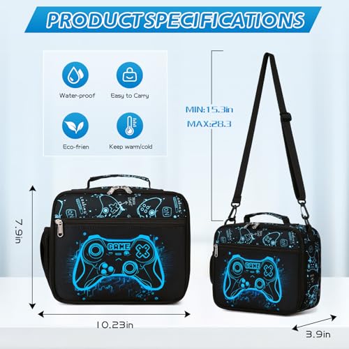 DIGOBAY Insulated Lunch Box for Kids Boys Cool Luminous Gamer Lunch Bag - color: Blue