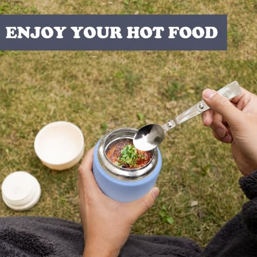 Soup Thermo for Hot Food & Drinks, Thermo Lunch Box for Kids, 17oz Vacuum Insulated Food Container with Spoon&&Drawstring Bag, Soup Therm for Adults, Blue&White - color: Blue&White