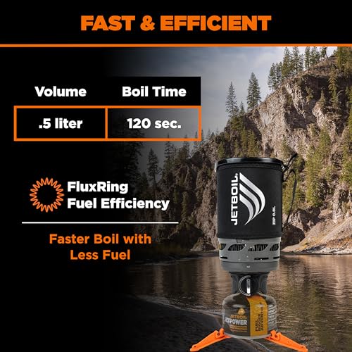 Jetboil Zip 0.8L Portable Fast Boil Stove with Easy-Turn Knob Igniter for Backpacking and Camping, Propane/Isobutane Burner - color: Carbon