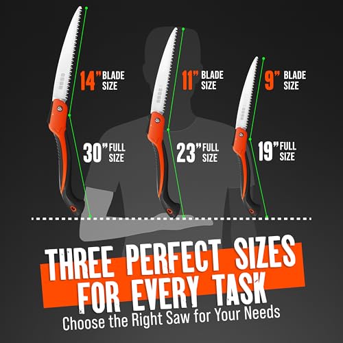 GROWIT Folding Camping saw 9 Inch - Heavy Duty Pruning Saw with Triple-Cut SK5 Blade, 7 TPI Razor Teeth for Tree Trimming, Wood Cutting, Camping, Bushcraft, and Gardening - size: 9 INCH (Orange)